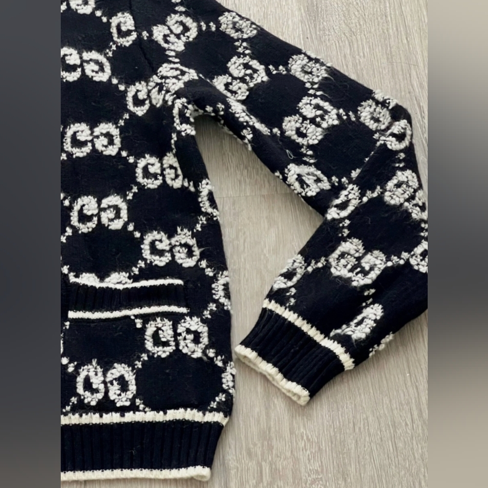 GUCCI GG Wool Jacquard Cardigan, Size L - Picture 3 of 4